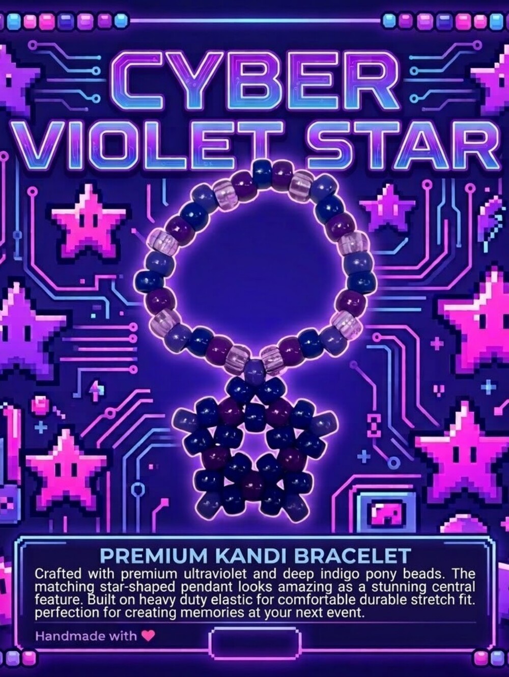 Cyber Violet Star - Single - Star Charm - Kandi Bracelet - EDM Rave Festival Jew